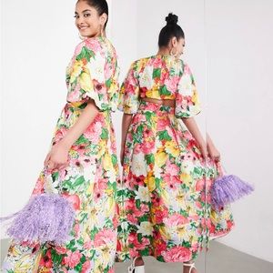 ASOS floral cut out midi dress